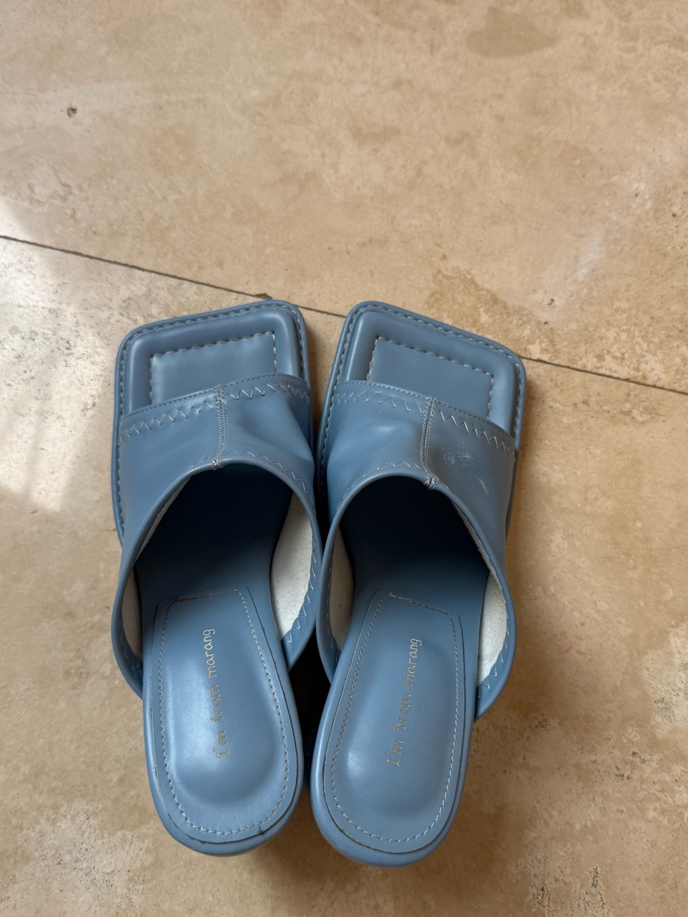 Women’s Square-Toe Slide Sandals in Dusty Blue